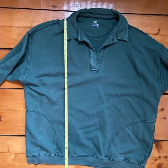 aerie Oversized Green Pullover V Neck Collared Sweatshirt Size Medium - Picture 9 of 12